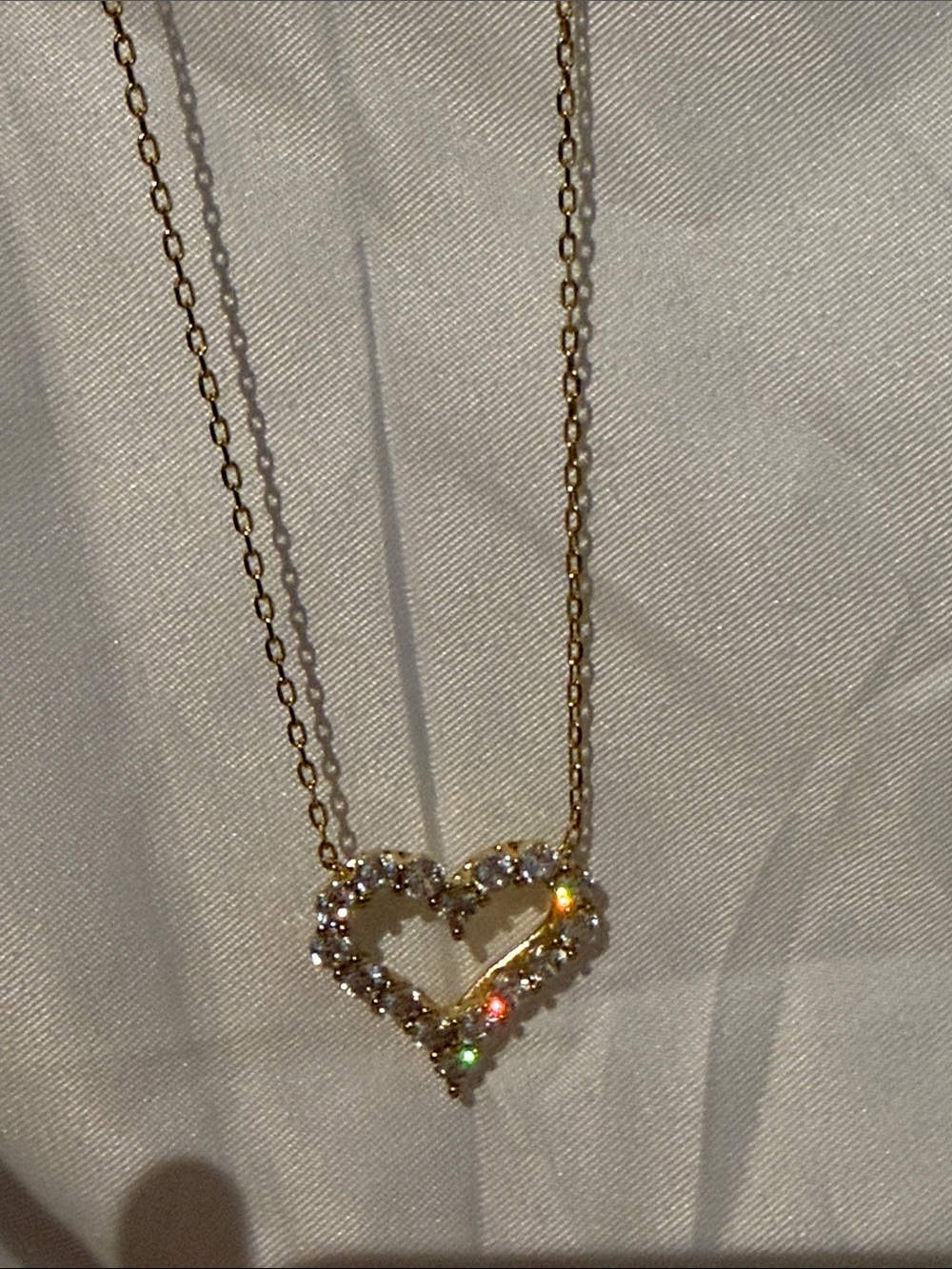 Gold open heart centered Necklace with Clear Crystals - Women Jewelry